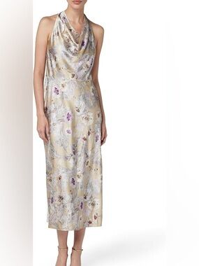 Vince Satin Floral Maxi Dress in Beige and Lavender